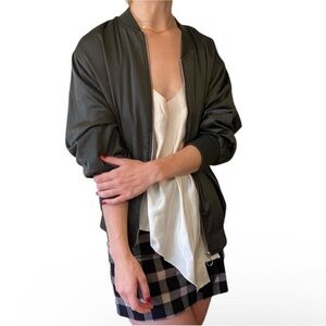 ZARA COLLECTION Green Silky Relaxed O-Ring Zipper Bomber Jacket Small |fits XS-M